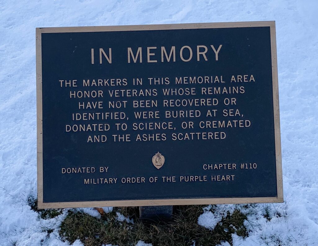 IN MEMORY OF VETERANS REMAINS NOT RECOVERED WAR MEMORIAL PLAQUE