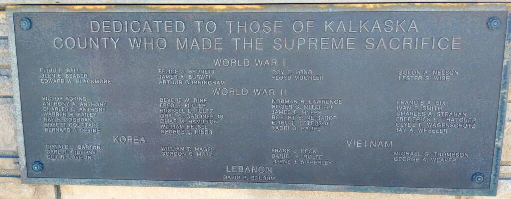 KALASKA COUNTY ALL WARS VETERANS MEMORIAL PLAQUE
