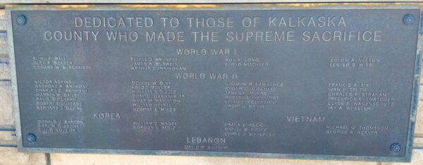 KALASKA COUNTY ALL WARS VETERANS MEMORIAL PLAQUE