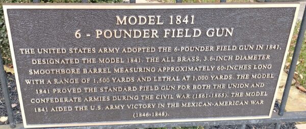 MODEL 1841 6-POUNDER FIELD GUN MEMORIAL PLAQUE