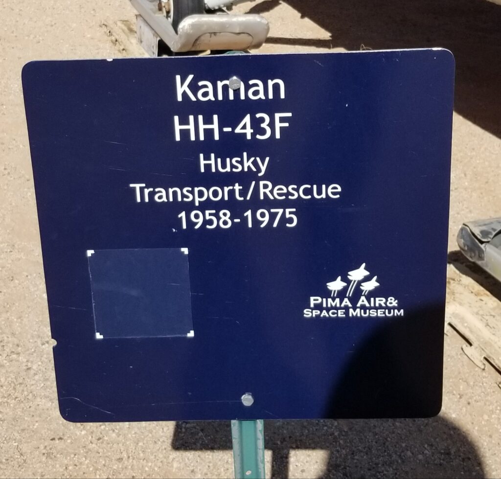 KAMAN HH-43F HUSKY MEMORIAL PLAQUE