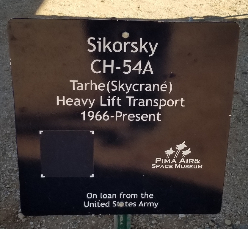 SIKORSKY CH-54A TARHE (SKYCRANE) MEMORIAL PLAQUE