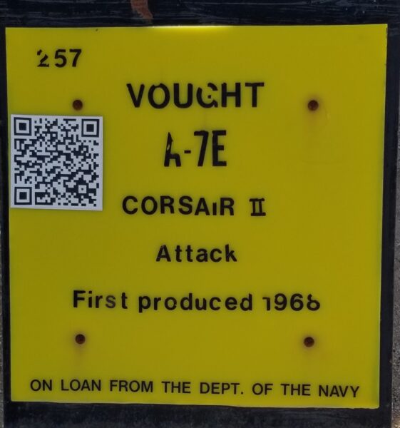 VOUGHT A-7E CORSAIR II ATTACK AIRCRAFT MEMORIAL PLAQUE