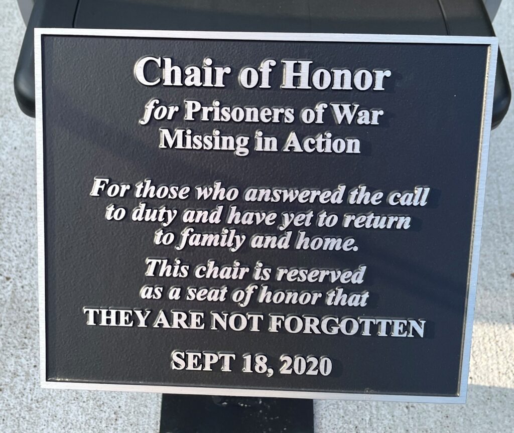 MILLSBORO CHAIR OF HONOR WAR MEMORIAL PLAQUE