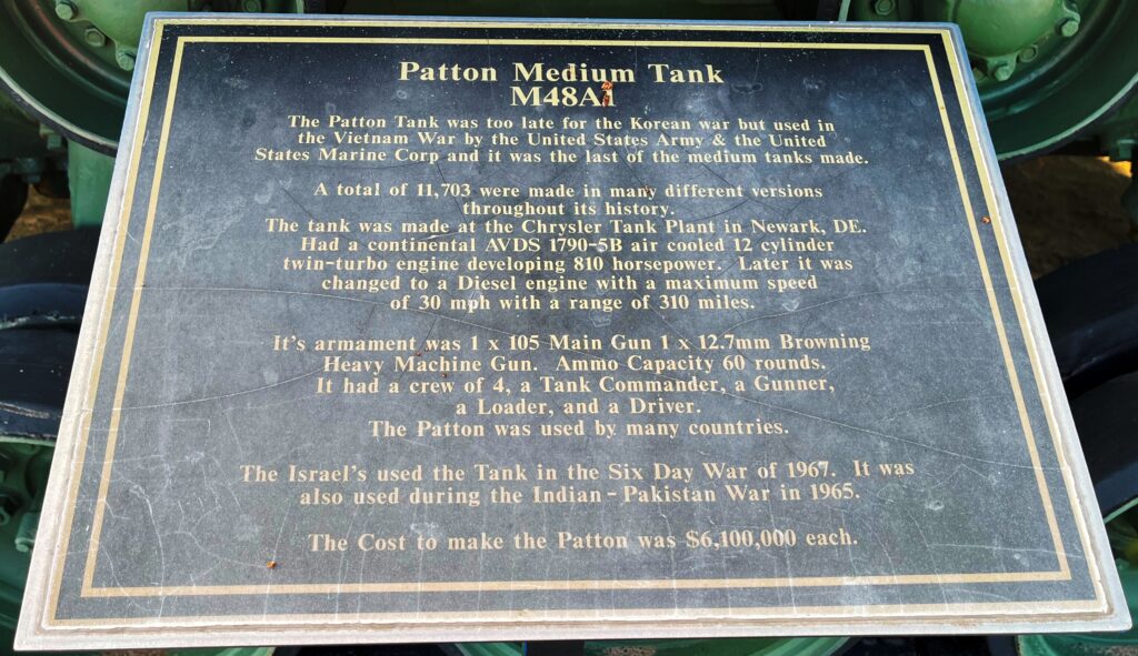 PATTON MEDIUM TANK M48A1 MEMORIAL PLAQUE