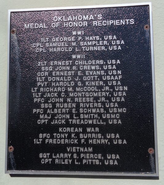OKLAHOMA’S MEDAL OF HONOR RECIPIENTS WAR MEMORIAL PLAQUE
