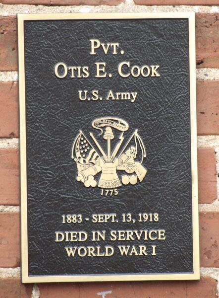 PVT. OTIS E. COOK WAR MEMORIAL PLAQUE
