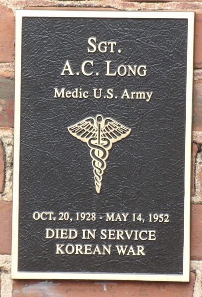 SGT. A.C. LONG WAR MEMORIAL PLAQUE