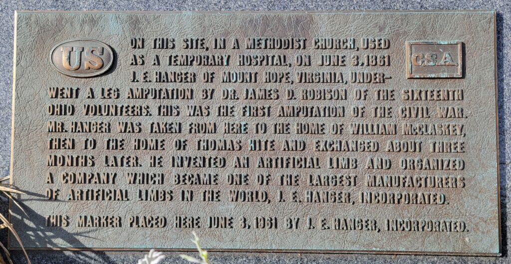 FIRST AMPUTATION OF THE CIVIL WAR MEMORIAL PLAQUE
