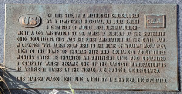 FIRST AMPUTATION OF THE CIVIL WAR MEMORIAL PLAQUE