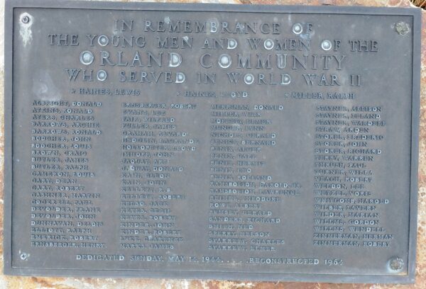 ORLAND COMMUNITY WORLD WAR II MEMORIAL PLAQUE