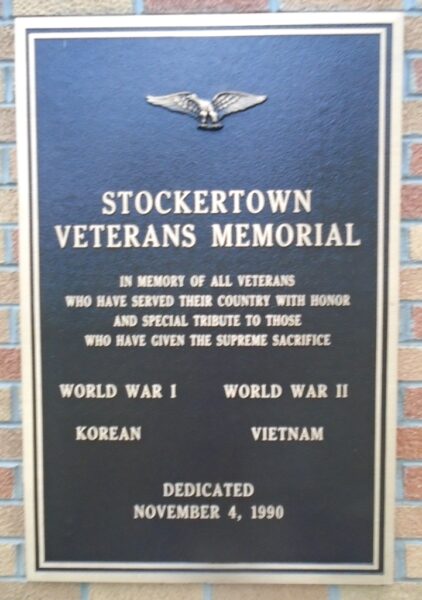 STOCKERTOWN VETERANS MEMORIAL PLAQUE