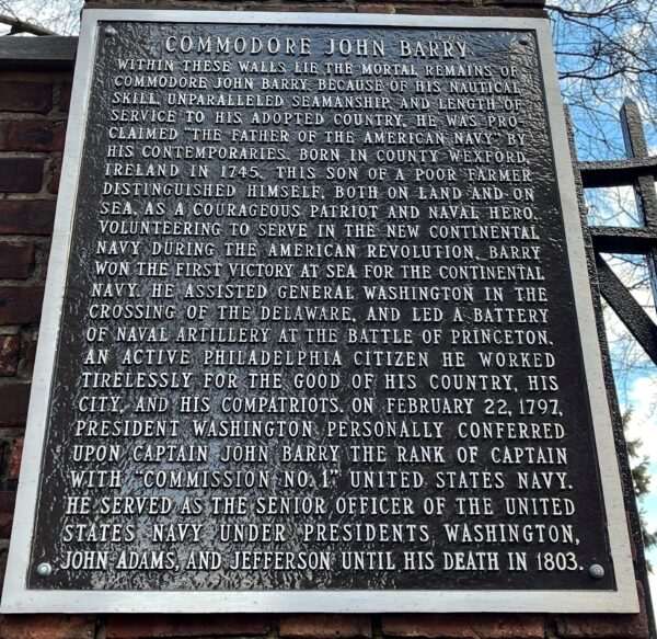 COMMODORE JOHN BARRY MORTAL REMAINS MEMORIAL PLAQUE