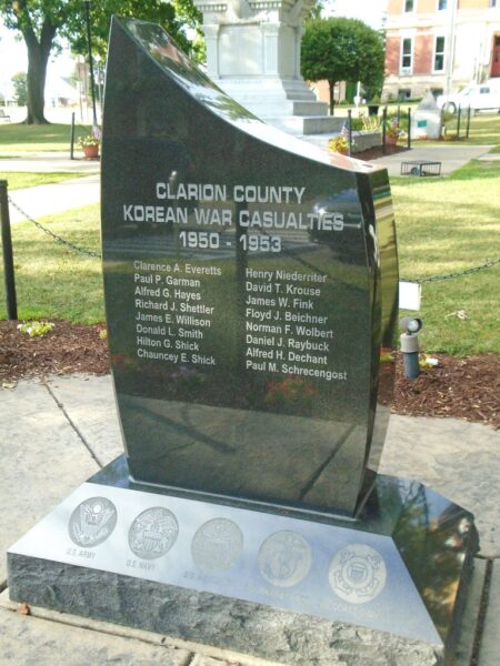 CLARION COUNTY KOREAN WAR MEMORIAL FRONT