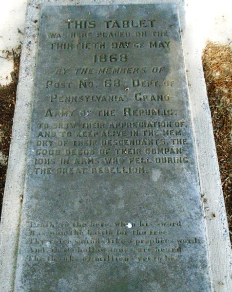 POST NO. 68 G.A.R. CIVIL WAR MEMORIAL TABLET