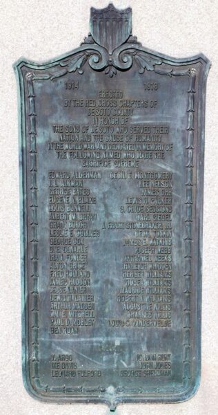DESOTO COUNTY RED CROSS CHAPTERS WORLD WAR MEMORIAL PLAQUE