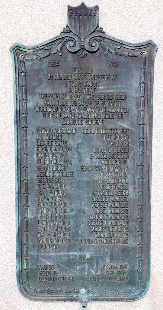 DESOTO COUNTY RED CROSS CHAPTERS WORLD WAR MEMORIAL PLAQUE