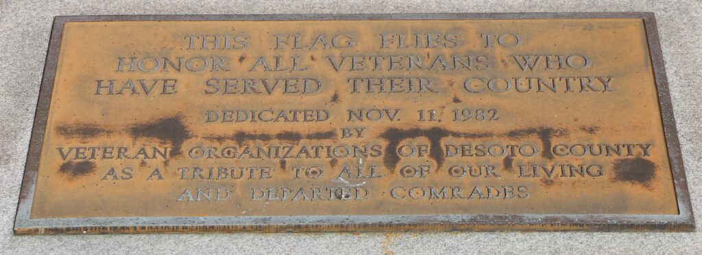DESOTO COUNTY VETERANS MEMORIAL FLAGPOLE PLAQUE