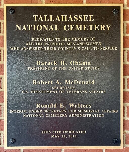 TALLAHASSEE NATIONAL CEMETERY VETERANS MEMORIAL PLAQUE