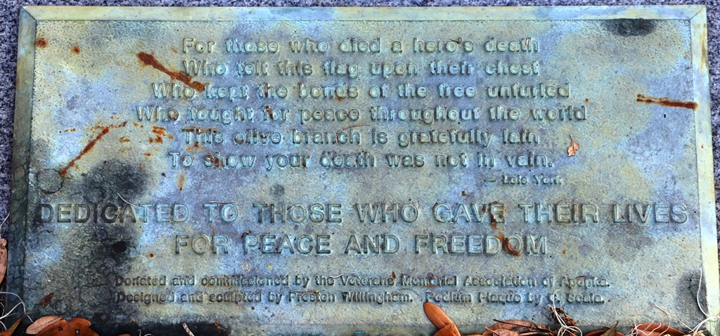 APOPKA ULTIMATE SACRIFICE WAR MEMORIAL PLAQUE