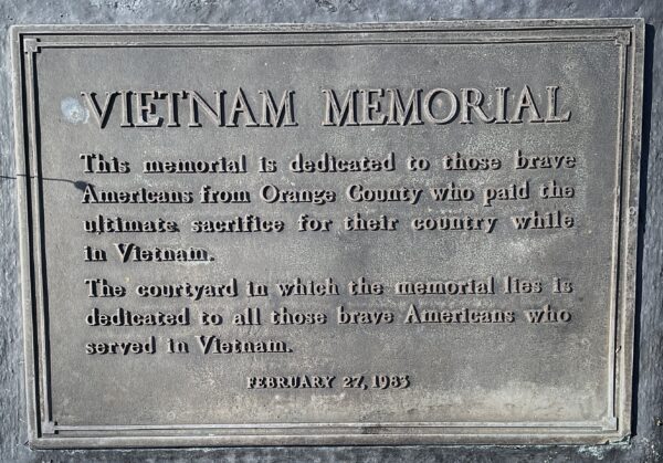 ORANGE COUNTY ULTIMATE SACRIFICE VIETNAM MEMORIAL PLAQUE