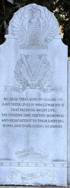 GOLIAD CO. GLOBAL WAR MEMORIAL CENTER STONE