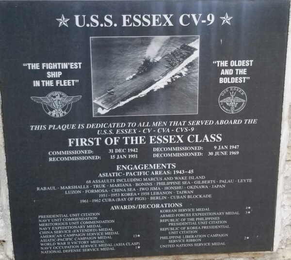U.S.S. ESSEX CV-9 WAR MEMORIAL PLAQUE