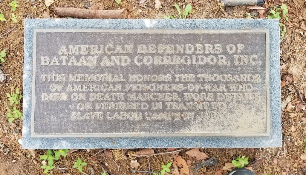 FREDERICKSBURG AMERICAN DEFENDERS OF BATAAN AND CORREGIDOR MEMORIAL TREE PLAQUE