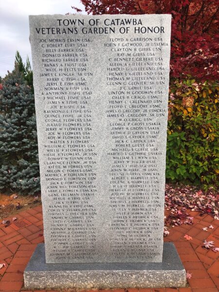 TOWN OF CATAWBA VETERANS GARDEN OF HONOR MEMORIAL STONE C