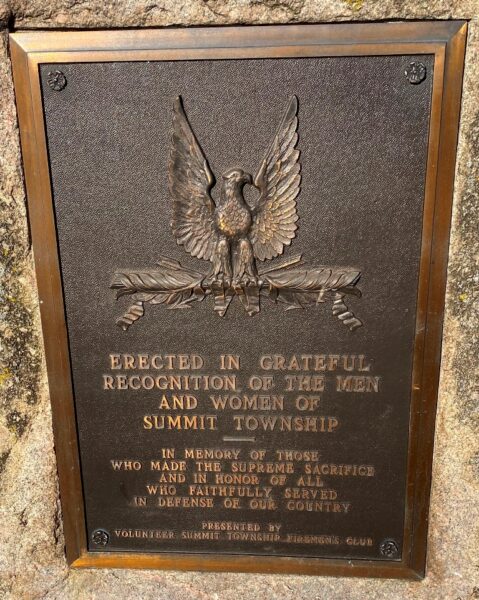 SUMMIT TOWNSHIP SUPREME SACRIFICE VETERANS MEMORIAL PLAQUE