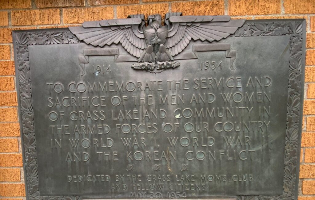 GRASS LAKE COMMUNITY WAR VETERANS MEMORIAL PLAQUE A