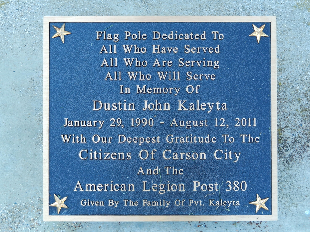 DUSTIN JOHN KALEYTA MEMORIAL FLAGPOLE PLAQUE