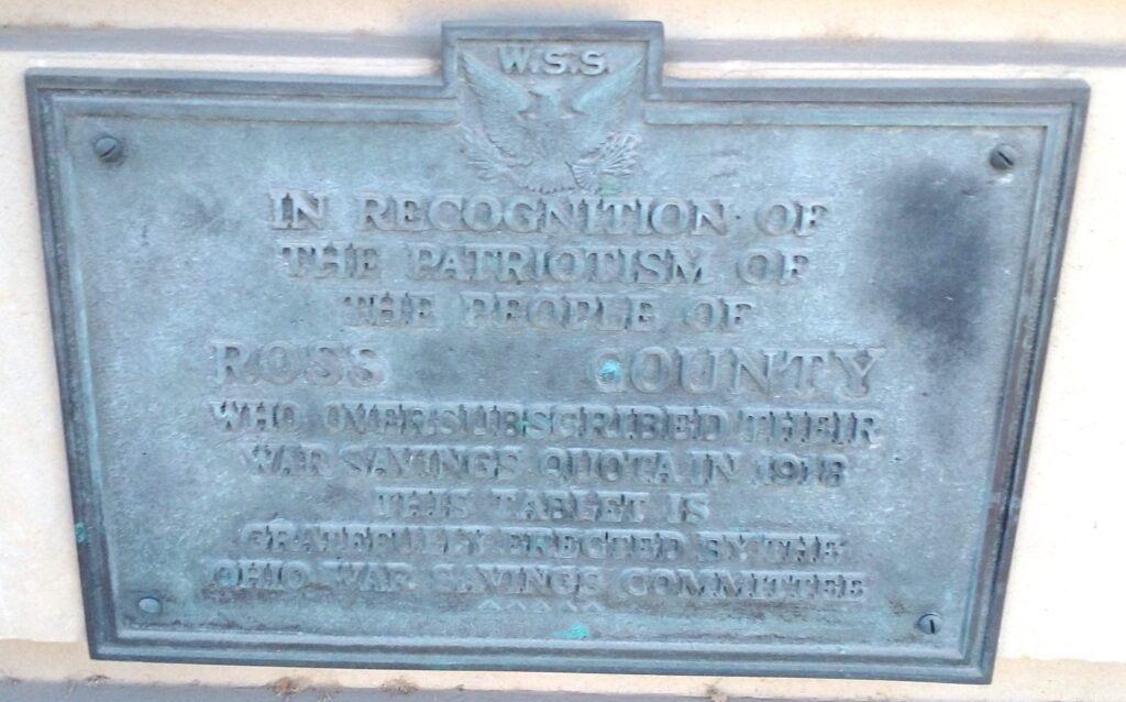 ROSS COUNTY WAR SAVING STAMPS MEMORIAL PLAQUE