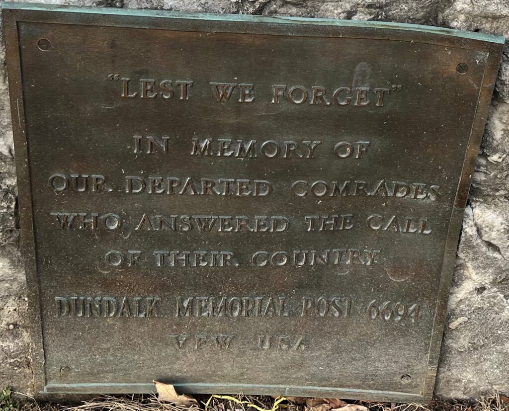 VFW POST 6694 “LEST WE FORGET” WAR MEMORIAL PLAQUE