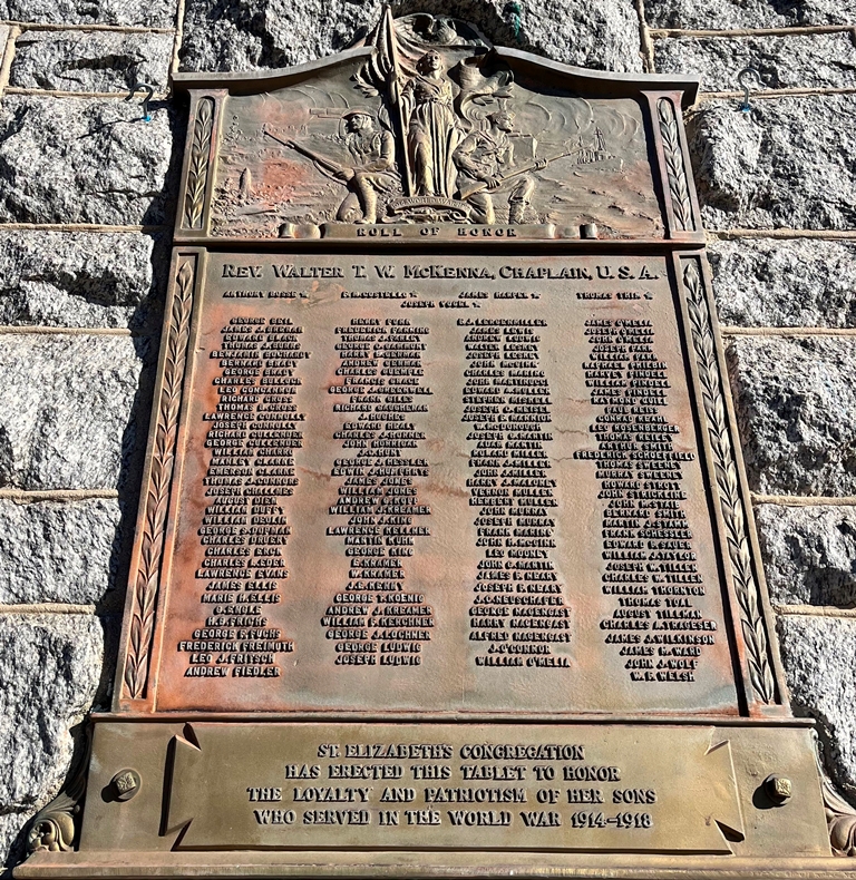 ST. ELIZABETH’S CONGREGATION WORLD WAR MEMORIAL PLAQUE