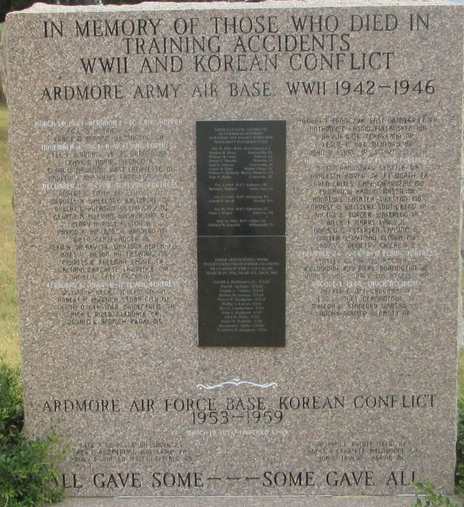 TRAINING ACCIDENTS DURING WWII AND KOREAN CONFLICT MEMORIAL CLOSE-UP