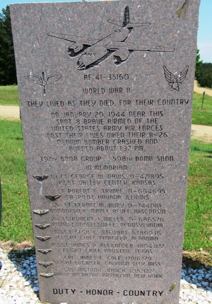 AF 41-35160 B-26 CRASH MEMORIAL FRONT