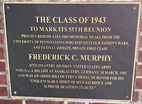 FREDERICK C. MURPHY MEDAL OF HONOR WAR MEMORIAL PLAQUE