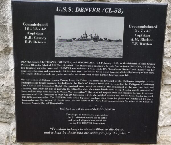 U.S.S. DENVER (CL-58) WAR MEMORIAL PLAQUE