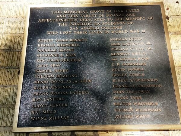 ANGELO STATE UNIVERSITY MEMORIAL OAK GROVE PLAQUE A