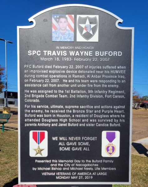 SPC TRAVIS WAYNE BUFORD WAR MEMORIAL MARKER