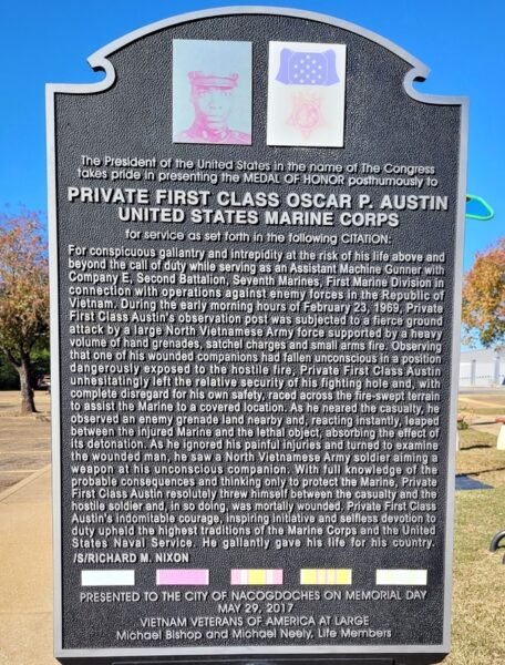 PRIVATE FIRST CLASS OSCAR P. AUSTIN MEDAL OF HONOR MEMORIAL MARKER