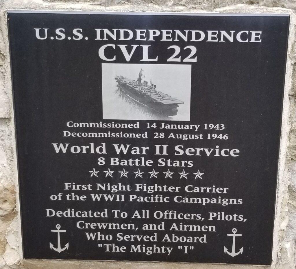 U.S.S. INDEPENDENCE CVL 22 WAR MEMORIAL PLAQUE