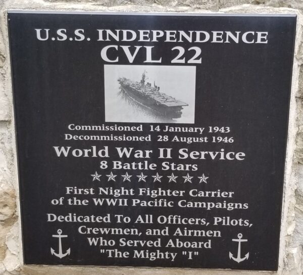 U.S.S. INDEPENDENCE CVL 22 WAR MEMORIAL PLAQUE