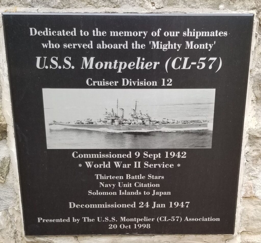 U.S.S. MONTPELIER (CL-57) WAR MEMORIAL PLAQUE