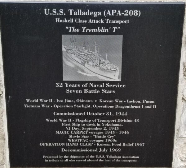 U .S.S. TALLADEGA (APA-208) WAR MEMORIAL PLAQUE