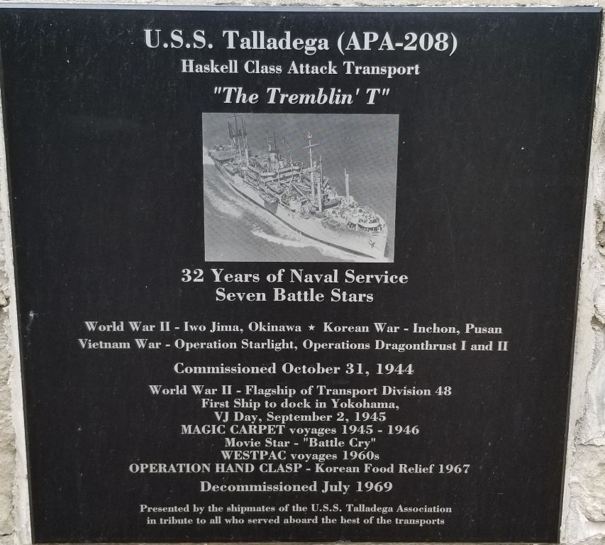 U .S.S. TALLADEGA (APA-208) WAR MEMORIAL PLAQUE