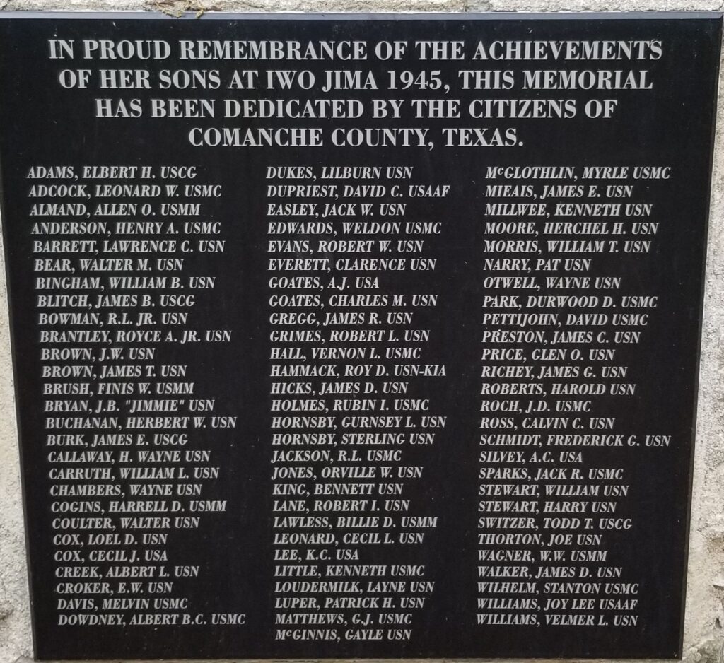 COMANCHE COUNTY IWO JIMA MEMORIAL PLAQUE