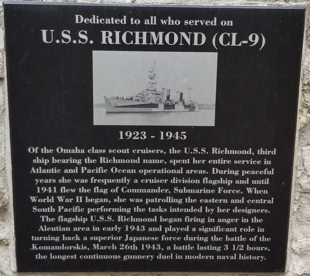 U.S.S. RICHMOND (CL-9) WAR MEMORIAL PLAQUE