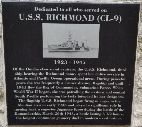 U.S.S. RICHMOND (CL-9) WAR MEMORIAL PLAQUE